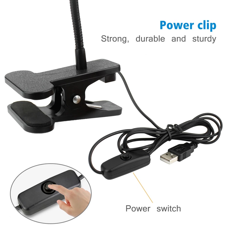 Đèn Đọc Sách LED Cổ Ngỗng Linh Hoạt Có Kẹp Điều Chỉnh Được Tiết Kiệm Năng Lượng Cổng Sạc USB