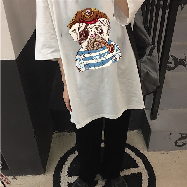Hải tặc chó Pug - Áo Thun Nữ Cotton - Áo Tay Lỡ