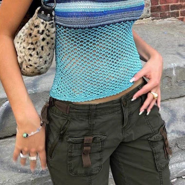 Quần Jean Dài Lưng Thấp Màu Trơn Phối Túi Kiểu Vintage Thời Trang Cho Nữ