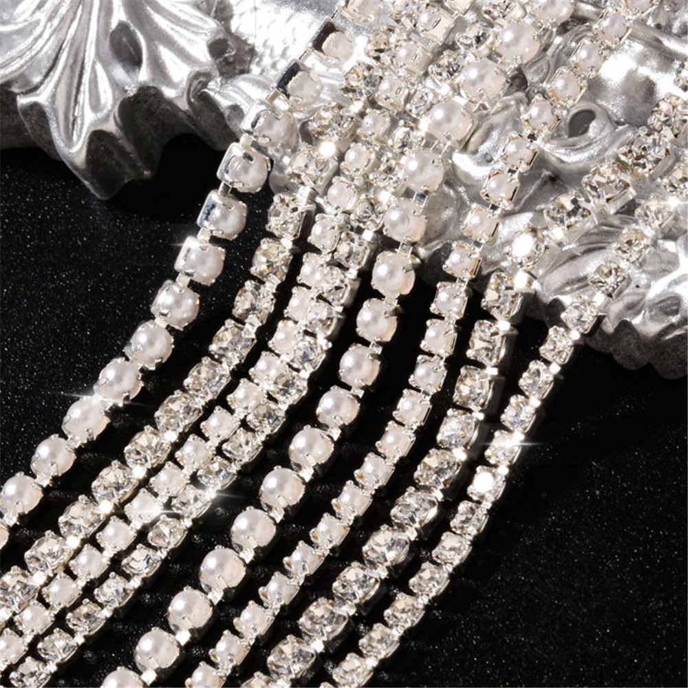 Chuỗi Ngọc Trai Kim Loại Lấp Lánh 20-25cm Trang Trí Móng Tay DIY