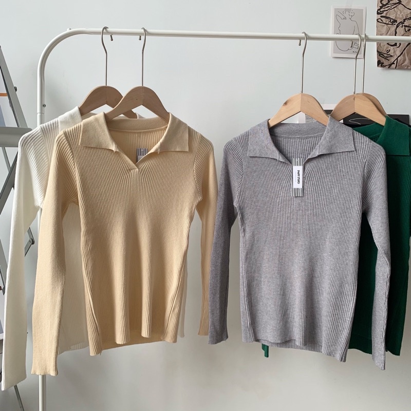 Áo len cổ polo tay dài