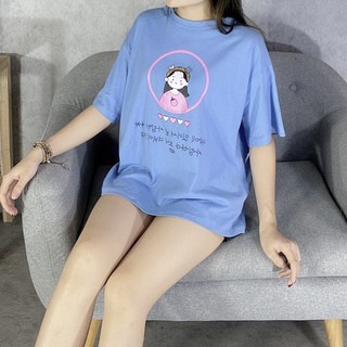 Áo Phông Cổ Tròn Form Rộng Chữ Hàn Siêu Xinh màu đen trắng xanh Ảnh thật