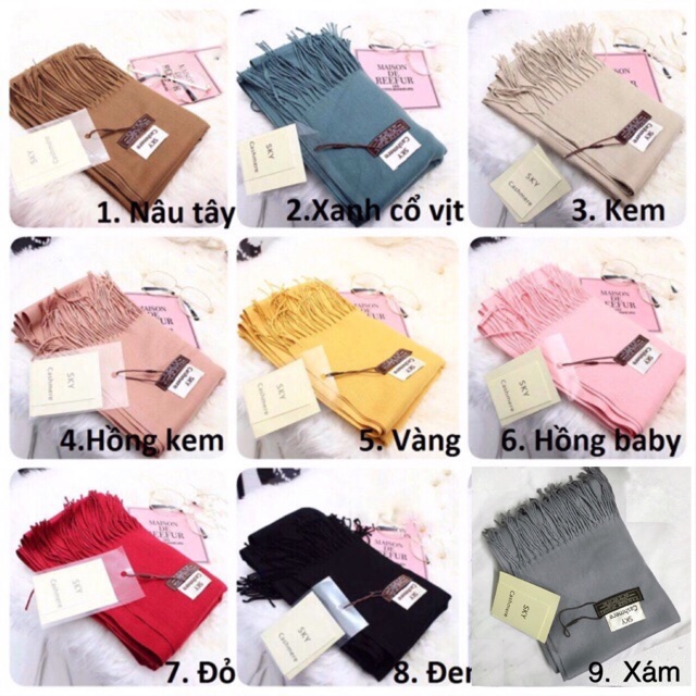 Khăn lông cừu CASHME SKY mềm ĐẸP Loại 250gr 2 TEM - Khăn len dệt 2 tem nữ loại đẹp túi mềm hồng đỏ đen xanh