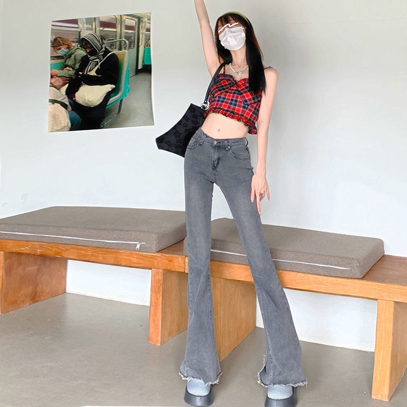 Jiashucheng Quần Jean Dài Ống Rộng Sờn Dễ Phối Đồ Thời Trang Mùa Hè