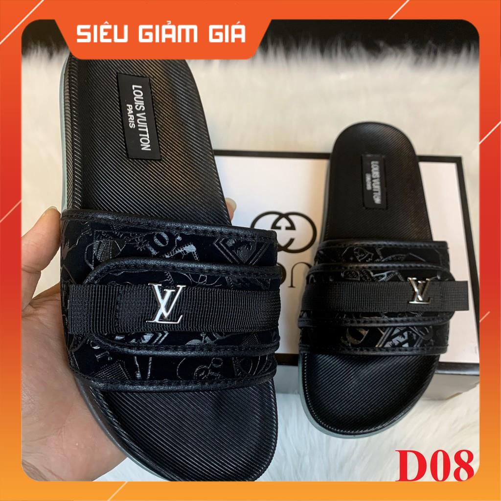 Dép nam 💖𝐅𝐑𝐄𝐄𝐒𝐇𝐈𝐏💖 dép nam LV, dép quai ngang, đế cao su Full size Nam mã DG08