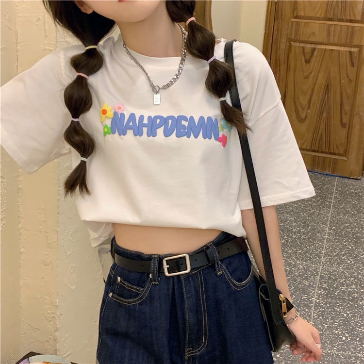 Áo Croptop Tay Ngắn Dáng Rộng Thiết Kế Mới Thời Trang Theo Phong Cách Hàn Quốc Cho Nữ