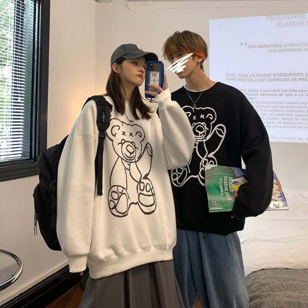 Áo sweater nỉ unisex form rộng hoodie street style nam nữ ulzzang hottrend AKN20 LECHAU hình in gấu phản quang cực chất | BigBuy360 - bigbuy360.vn