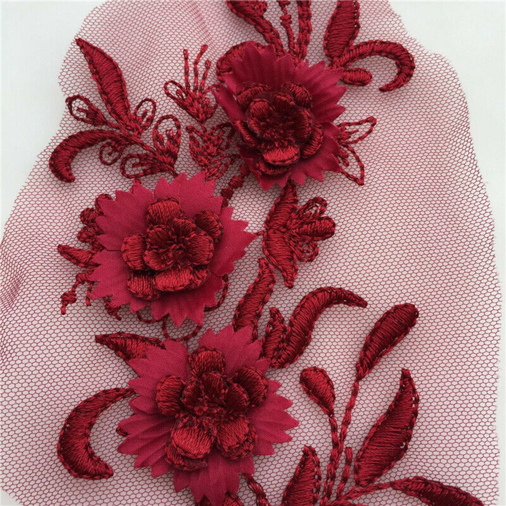 HCHCPhụ kiện hình hoa bằng vải tuyn phối ren đính ngọc trai thêu trang trí váy cưới/ quần áo thủ công DIY