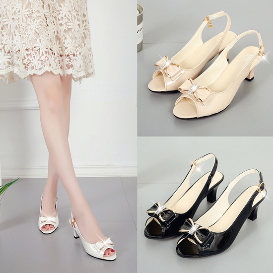 Giày Cao Gót Hở Mũi Đính Nơ Đế Dày Thời Trang Mùa Hè Cho Nữ Size 35-42 3 Kiểu