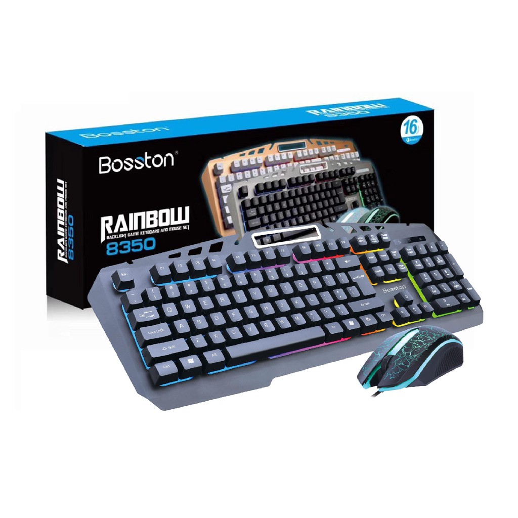Combo bàn phím và chuột giả cơ Boston 8350 phím bấm siêu êm không gây tiếng ồn có đèn led 7 màu chạy siêu đẹp chuột nhạy