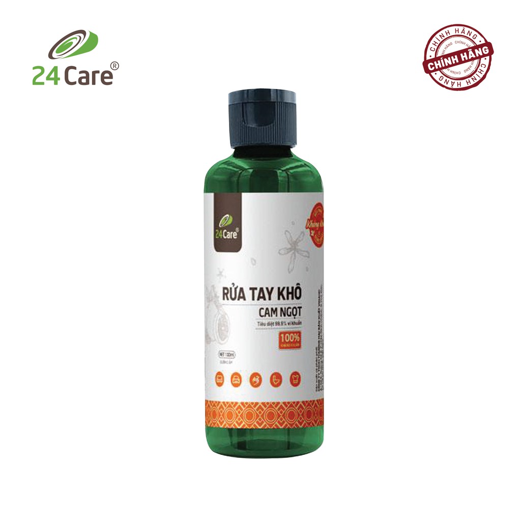 Nước rửa tay khô tinh dầu Cam 24Care 100ML– không cần rửa lại với nước, diệt khuẩn 99,9% | BigBuy360 - bigbuy360.vn
