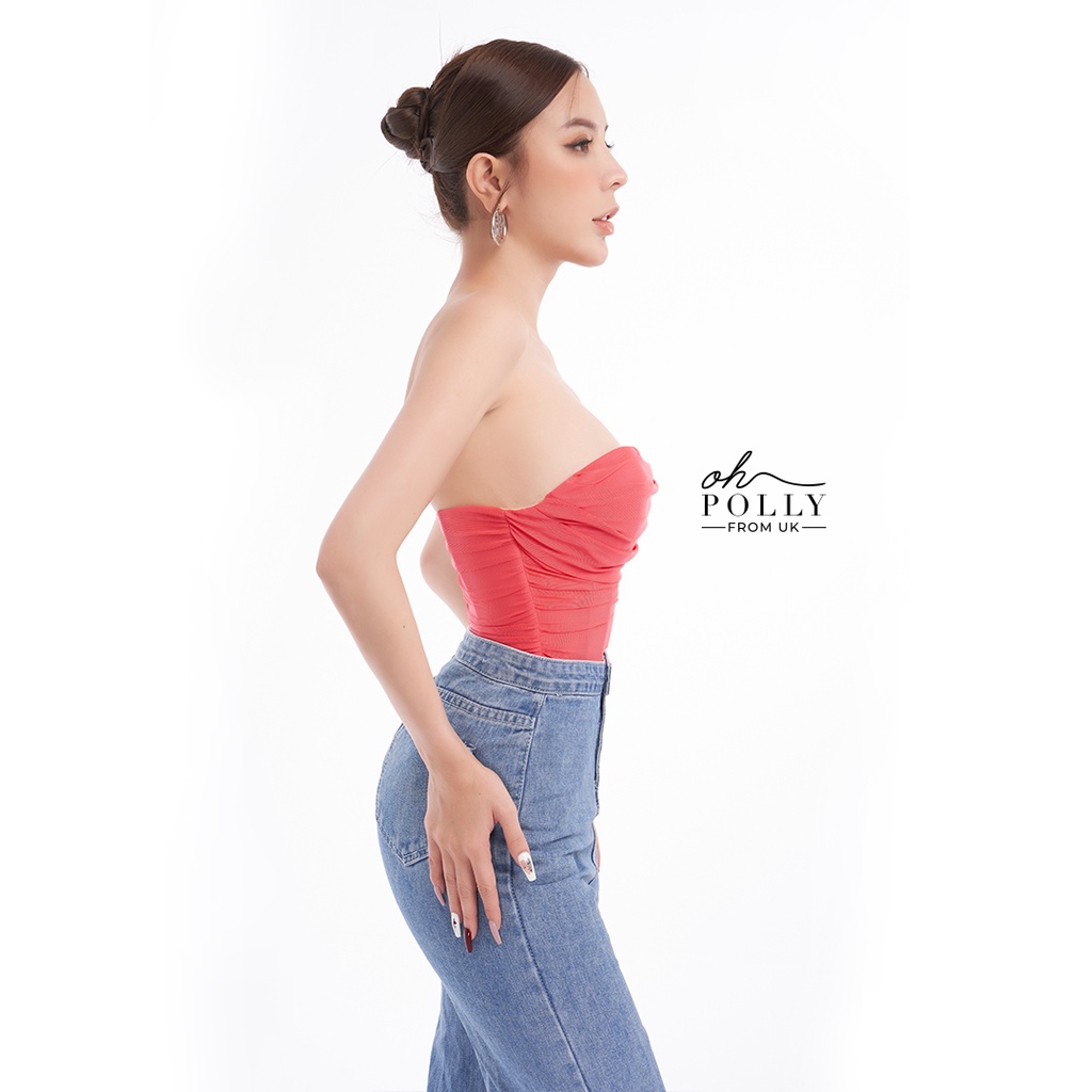 Oh Polly - Bodysuit vải lưới 2 lớp cúp ngực corset sexy