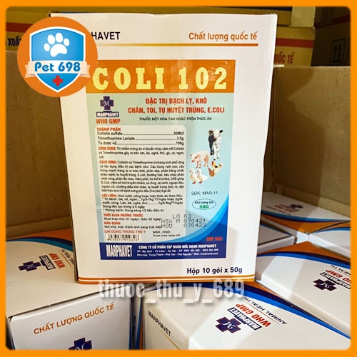 Gói 100g Coli102 - MARPHAVET sản phẩm NỔI TIẾNG hòa nước uống phòng bệnh đường tiêu hóa chó, mèo PET-698