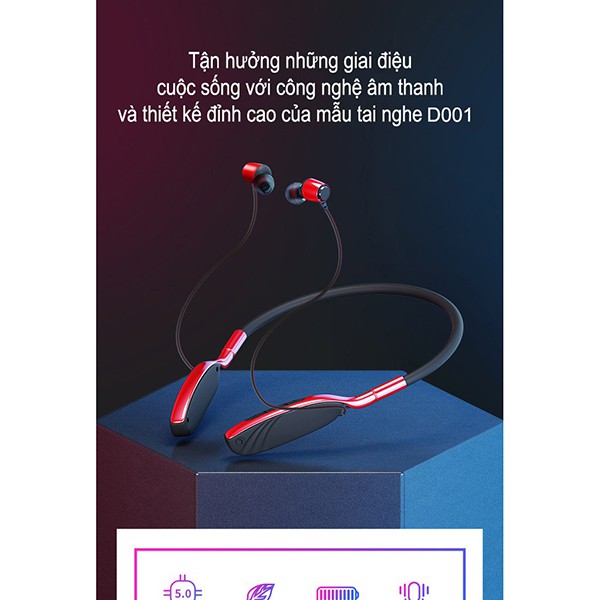 Tai Nghe Bluetooth đeo cổ D01, Thiết kế thời trang, Âm Thanh Dolby Atmos, Bass cực đỉnh, Đàm Thoại Rõ Nét, Chống Mồ Hôi