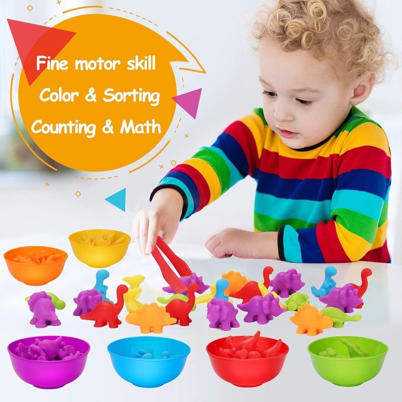 [1Set Kid's Rainbow Counting  Anilmals with Matching Sorting Bowl] [ Educational Toddler Preschool Math Manipulatives Toy ][Children's Birthday Gift]