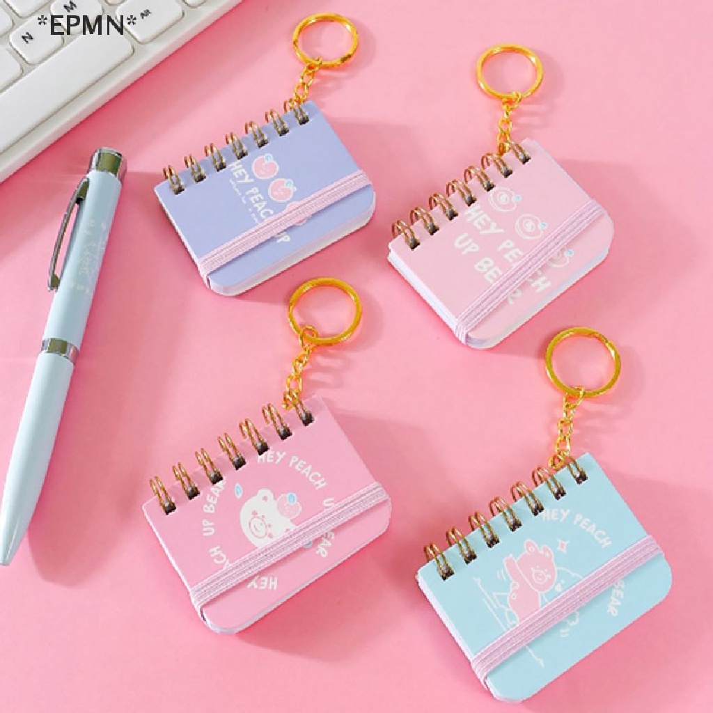 EPMN]] Mini English Notebook Portable Keychain Cute Cartoon Cover Coil  Notebook Keyring [Hot Sell]