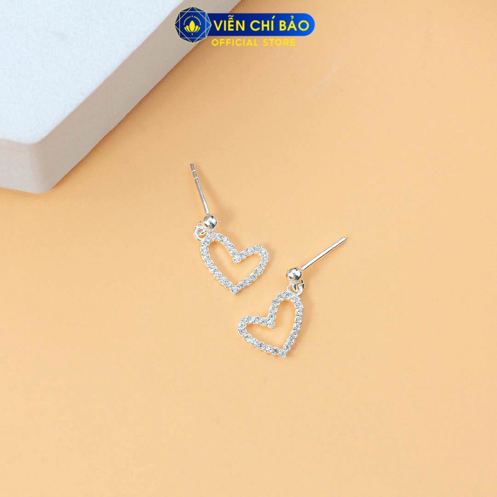 Bông tai bạc nữ tim đính đá treo chất liệu bạc 925 thời trang phụ kiện trang sức Viễn Chí Bảo B400763