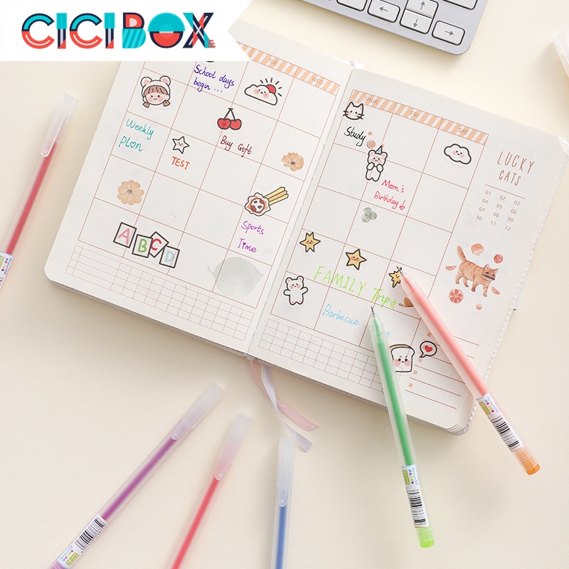 Bộ 12 Bút Gel Nhiều Màu Resun Với Ngòi 0.5mm Tiện Lợi, bút viết calligraphy ngòi 0.5mm nhiều màu đáng yêu CICIBOX