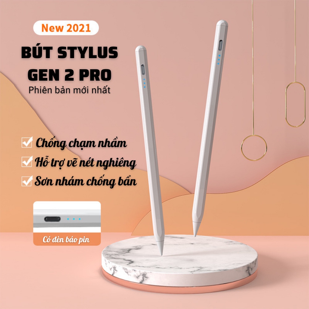 Bút cảm ứng Stylus Pen Gen 2 Pro - Chức năng chống chạm màn hình, vẽ nét nghiêng, thân bút từ tính tương thích với iPad