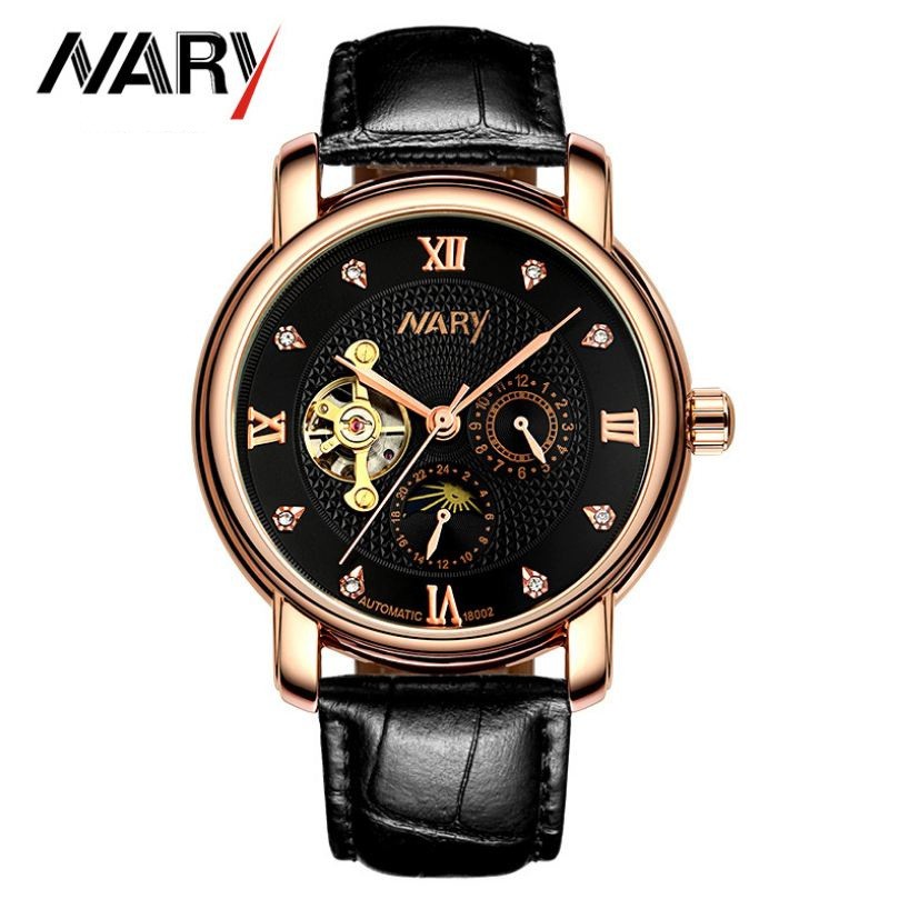 Đồng hồ cơ nam Automatic NARY dây da mặt đính đá sang trong - NARY3 FD