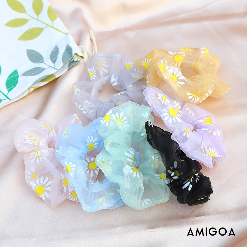 ✨✨Mới Dây Cột Tóc Lưới Trong Suốt Thêu Hoa Cúc Nhỏ Phong Cách Hàn Quốc Cho Nữ