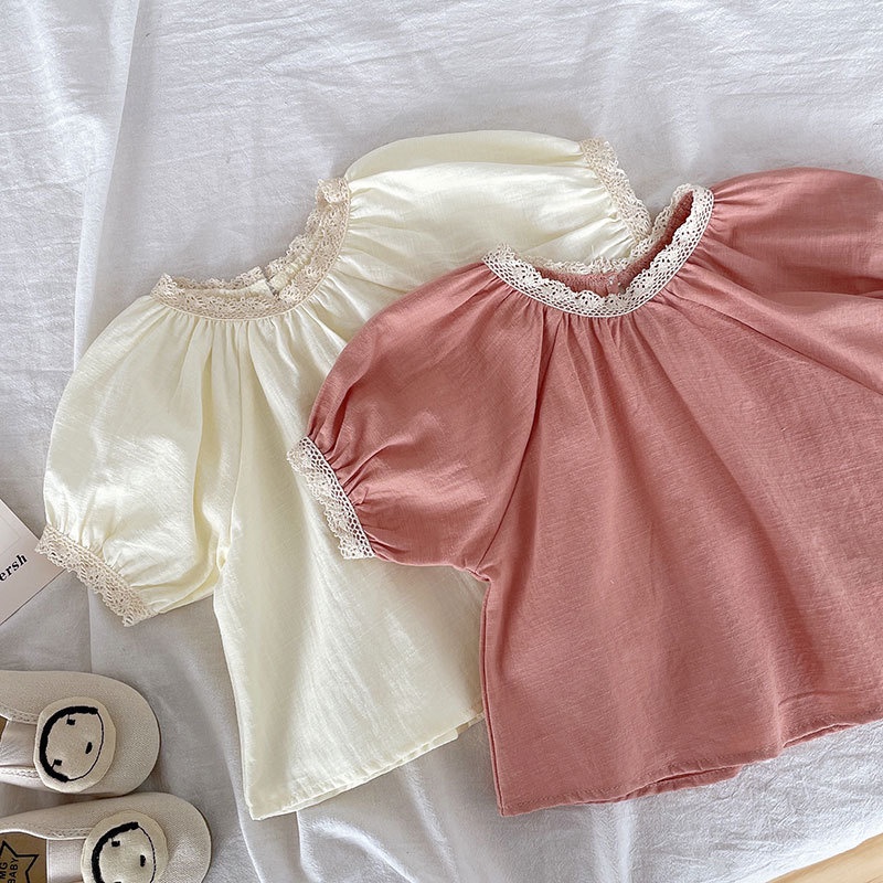 AV8 Size90-130 (9-30kg) Áo sơ mi bé gái (Áo ngắn tay vintage) Thời trang trẻ Em hàng quảng châu