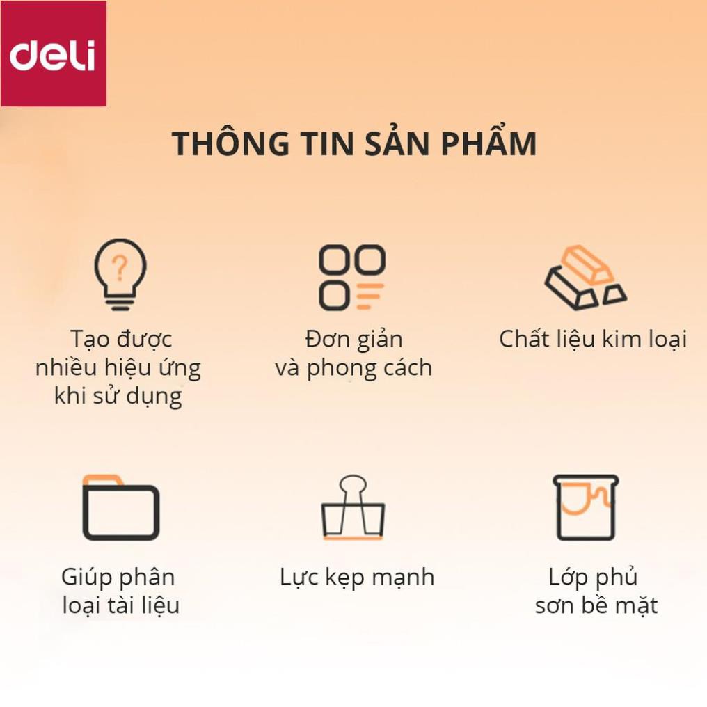 Kẹp bướm văn phòng nhiều màu DELI - Dùng cho tài liệu giấy tờ - mạ vàng hồng - 6 chiếc và 8 chiếc hộp 78206/78207 [Deli]