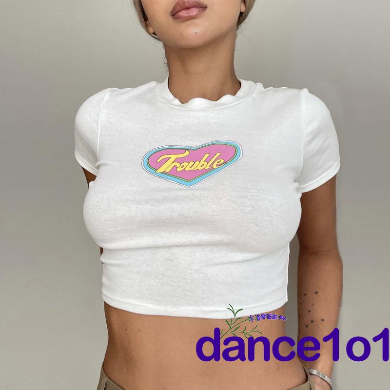 Áo thun tay ngắn cổ tròn in chữ &amp; trái tim thiết kế mùa hè cho nữ