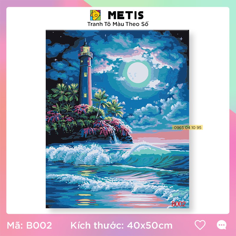 Tranh Tô Màu Theo Số Phong Cảnh Biển Tranh Số Hoá Ngọn Hải Đăng Có Khung METIS B002