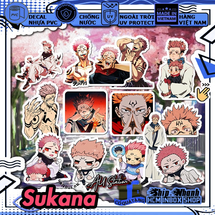 Set miếng dán Sticker Hình dán Jujutsu Kaisen Chú thuật hồi chiến Yuji Gojo Hàng VN, Decal nhựa pvc, không thấm nước
