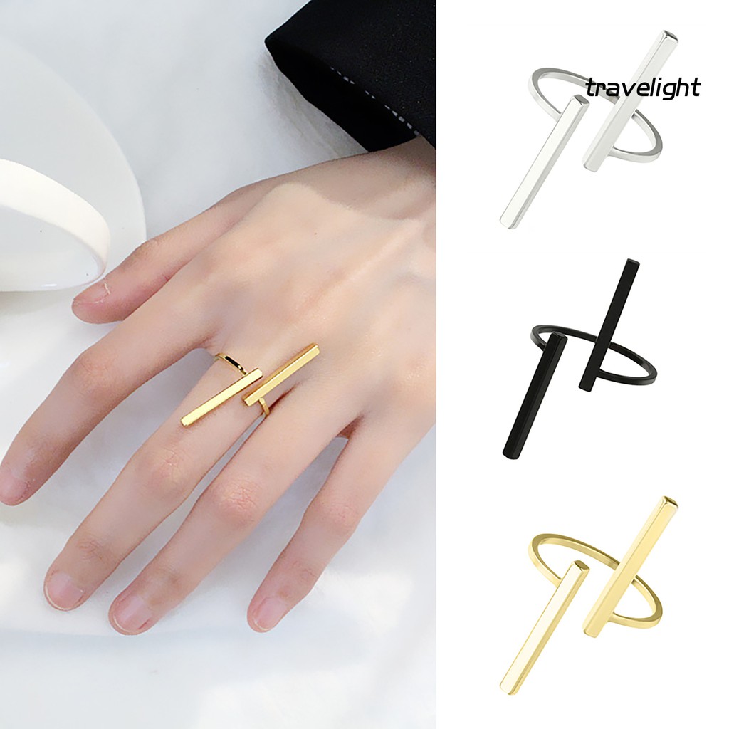 Nhẫn Mở Hai Thanh Hình Học Có Thể Điều Chỉnh Thời Trang Cho Nam Nữ