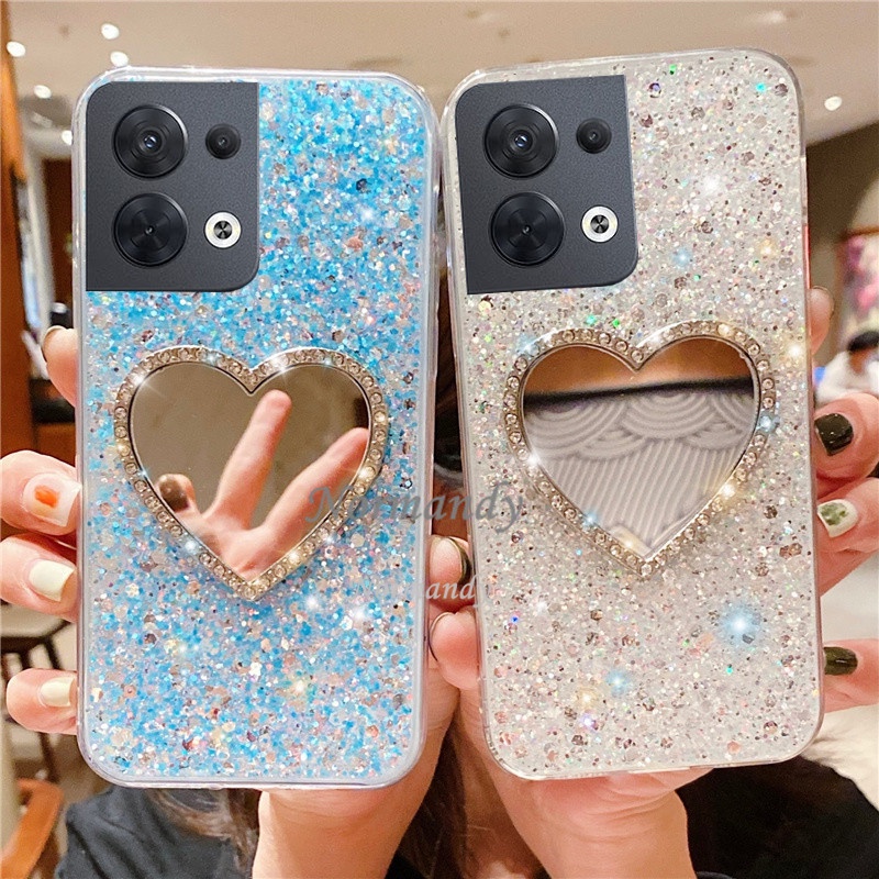 Ốp Điện Thoại TPU Dẻo Gắn Gương Soi Kim Tuyến Lấp Lánh OPPO Reno8 8Z 8Pro Reno 8 7 7Z 7Pro 6Z 6 Z Pro 5G 4G