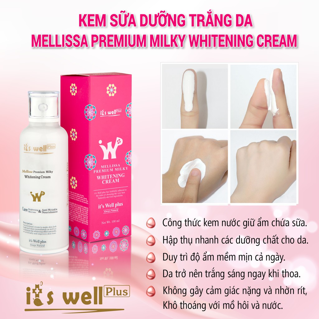 Kem trắng da tức thì, siêu dưỡng trắng an toàn không Parabel - It's Well Plus 100ml  (Tặng 01 Sữa rửa mặt 150)