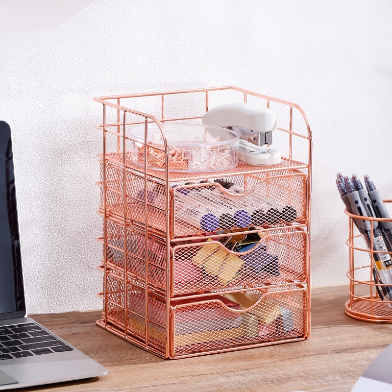 Khay Lưới Đựng Đồ Dùng Văn Phòng 7 Kiểu Màu Vàng Hồng Cho Nữ