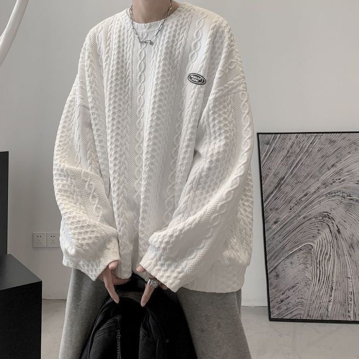 Áo Sweater Chui Đầu Dáng Rộng Hoa Văn Kẻ Sọc Phong Cách Hàn Quốc Thời Trang Dành Cho Nam