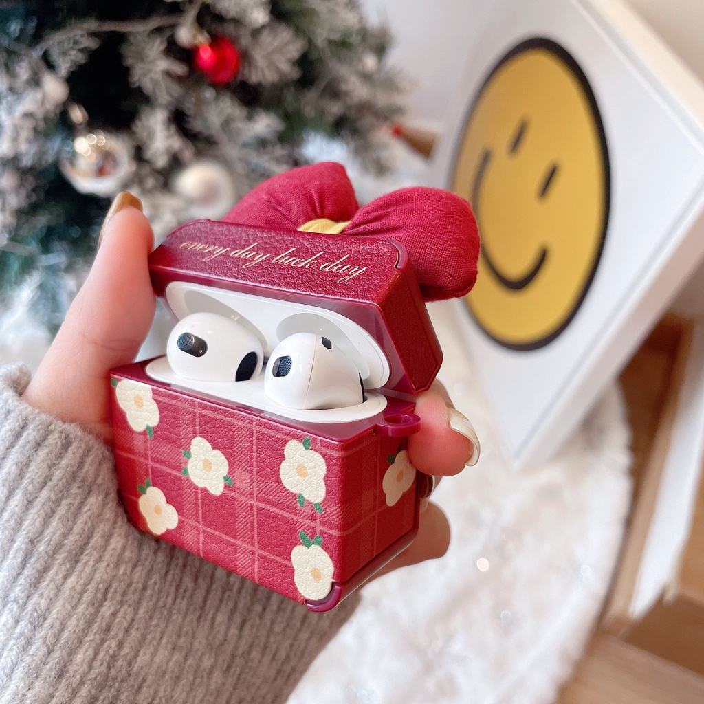 Vỏ Bảo Vệ Hộp Sạc Tai Nghe AirPods3 AirPods3 Họa Tiết Caro Đỏ Phối Hoa Hồng Xinh Xắn Cho AirPods3 Ốp