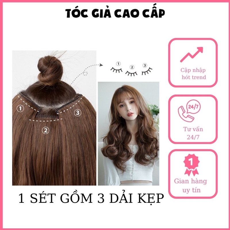 TÓC GIẢ KEPH SÉT GỒM 3 DÃI KẸP XOĂN , XÙ VÀ THẲNG ❇️FREESHIP ❇️