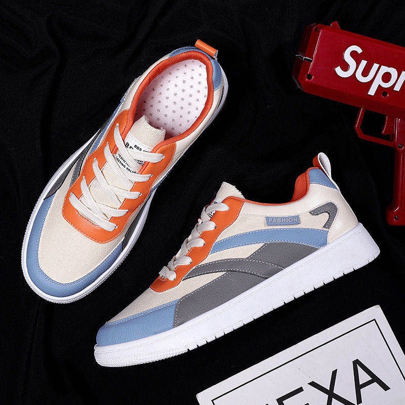 Giày thể thao sneaker nam đế bằng vải da cao cấp Hàn Quốc màu đen và cam BOM-GN-031 | BigBuy360 - bigbuy360.vn