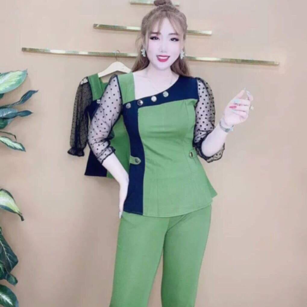 SET BỘ THỜI TRANG PHỐI TAY LƯỚI CHẤM BI SIÊU DỄ THƯƠNG-CÓ SIZE ĐẾN 85KG