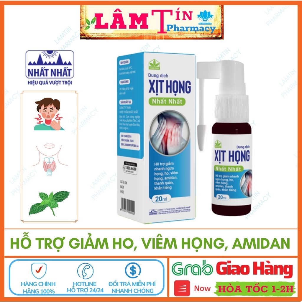 Xịt họng nhất nhất, hỗ trợ giảm ho, ngứa họng, viêm amidan. Hàng chính hãng lọ 20ml