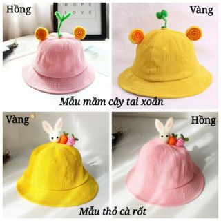 Mũ nón bucket mầm cây tai xoắn và thỏ cà rốt cho bé