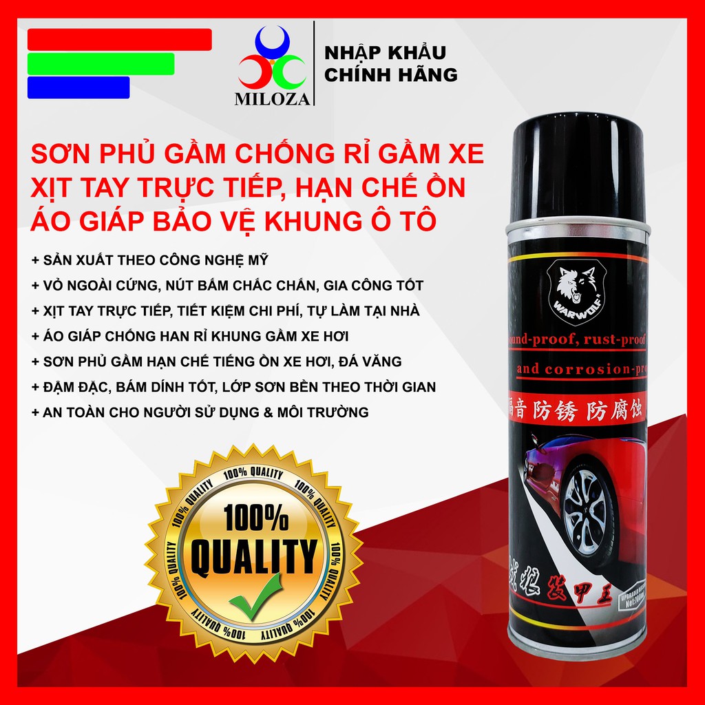 [SIÊU BÁM DÍNH] Sơn Phủ Gầm Chống Rỉ Sét - Sơn Chống Ồn - Xịt Trực Tiếp Bằng Vòi Phụt Tay - Công nghệ MỸ - WW - MILOZA