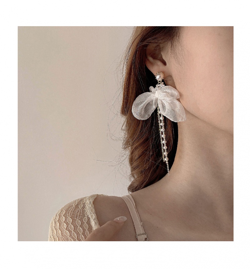 Bông Tai Phối Nơ Lưới Đính Ngọc Trai Thời Trang Hàn Quốc 2023 Cho Nữ