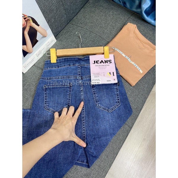 quần jean lưng cao 2 núc đính cườm( hình thật shop Thảo Nhỏ Store chụp )