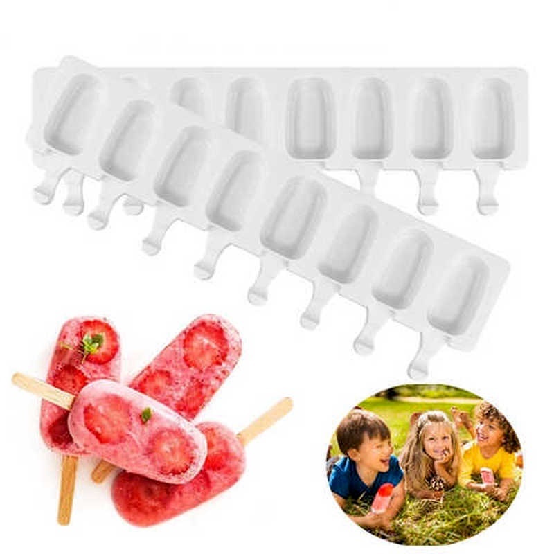 Khuôn Làm Kem Que 8 Ngăn Bằng Silicone Hình Oval DIY