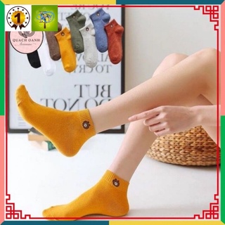 Combo 10 đôi tất gấu trẻ em gắn họa tiết gấu brown cổ ngắn với nhiều màu và 3 size chó bé yêu.