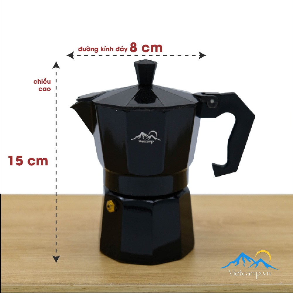 Bình Moka nhôm đun cafe Espresso siêu tốc màu đen size nhỏ - 150 ml nước - Pha được 5 shot