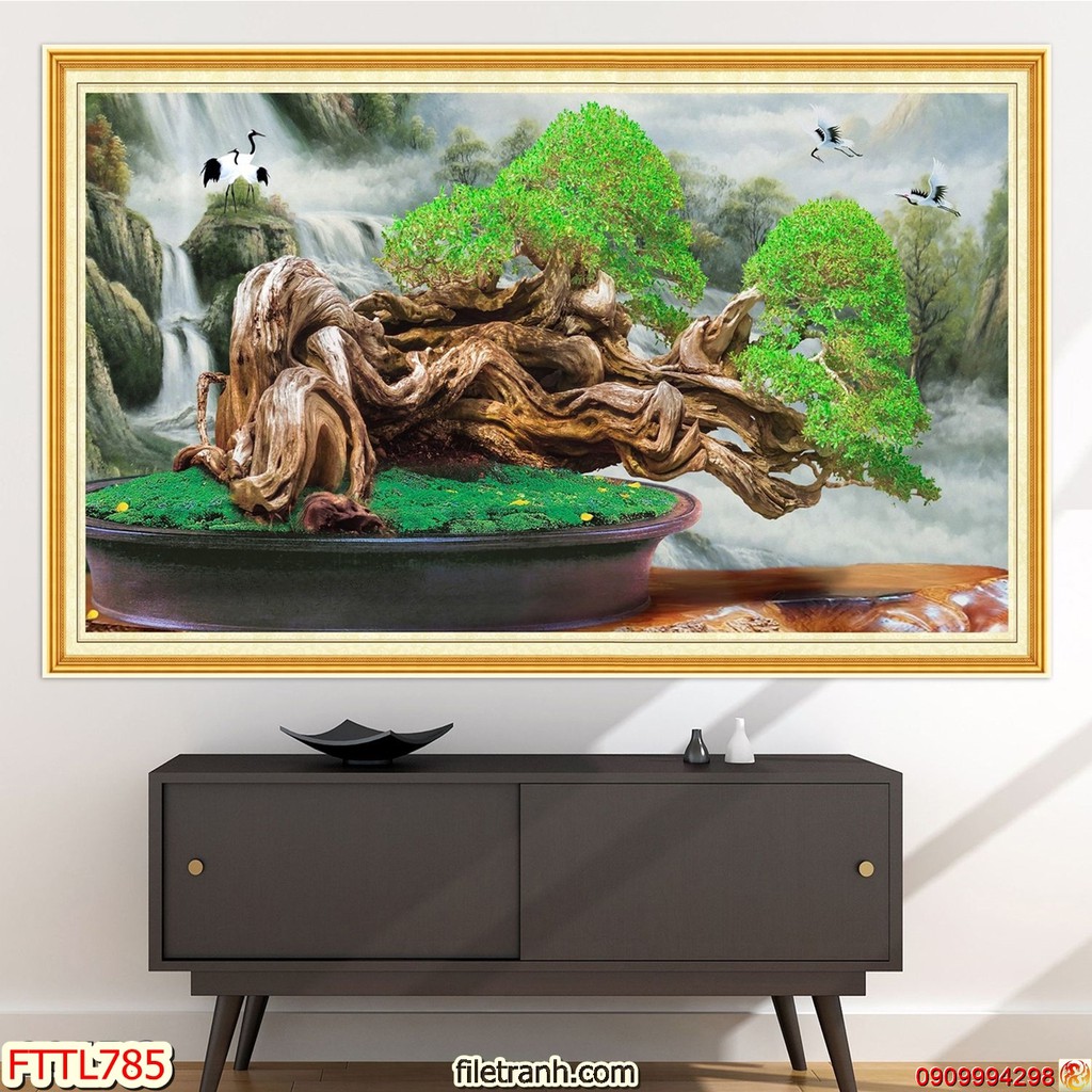 TRANH DÁN TƯỜNG CHẬU BON SAI,TRANH CHẬU CÂY CẢNH IN 3D