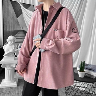 Áo sơmi nhung from rộng unisex thiêu mặt cười có 6 màu