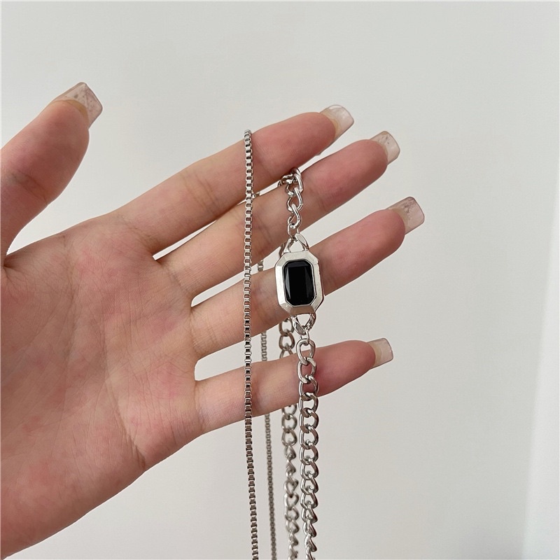 Vòng cổ unisex dây xích cá tính mặt hình học phong cách Hàn quốc cho nam nữ, dây chuyền unisex dây xích